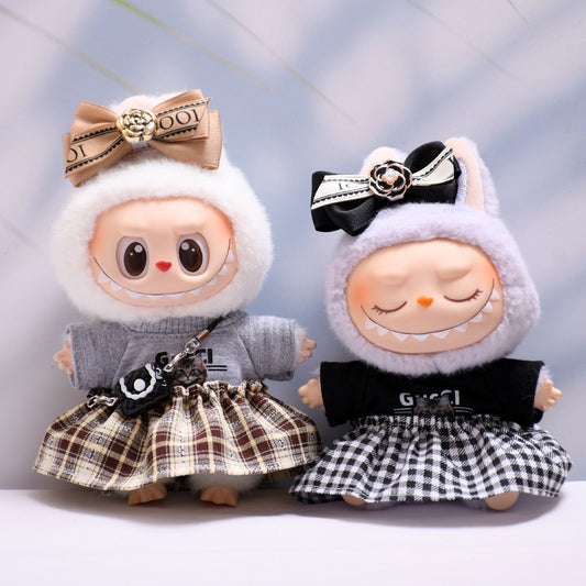 Cat T-shirt Plaid Skirt Set 15-17cm collectible dolls[Selling clothes only]